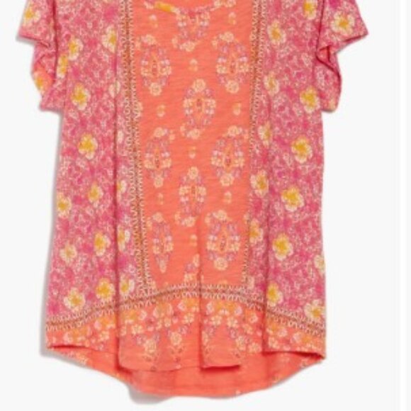NWT Womens Lucky Brand Boho Top S MSRP $39.50 Coral Multi - Picture 3 of 9
